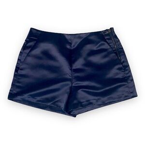 Elegant Sateen Tailored Navy Blue Women's Shorts